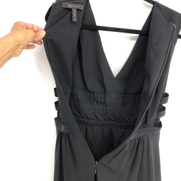 BCBGMaxAzria Black Gathered Waist Sleeveless V-neck Cutout Rachel Midi Dress XS - Picture 13 of 15